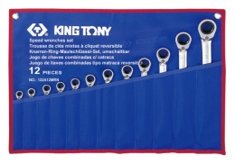 122A12MRN - ZESTAW KLUCZY PŁASKO-OCZKOWYCH Z GRZECHOTKĄ DWUKIERUNKOWĄ 373A 12cz. 8 - 24mm, ETUI
