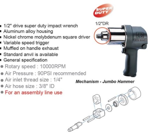 PROMOCJA - KLUCZ UDAROWY 1/2" PNEUMATYCZNY STANDARDOWY TRZPIEŃ 271Nm PROMOCJA - KLUCZ UDAROWY 1/2" PNEUMATYCZNY STANDARDOWY TRZPIEŃ 271Nm