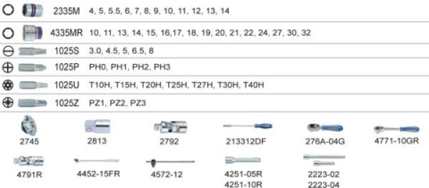 7560MRV01 - ZESTAW NASADEK 1/4"+1/2" I BITÓW 60cz. NASADKI KRÓTKIE 6-kąt.4-32mm Z GRZECHOTKĄ I AKCESORIAMI, WALIZKA 7560MRV01 - ZESTAW NASADEK 1/4"+1/2" I BITÓW 60cz. NASADKI KRÓTKIE 6-kąt.4-32mm Z GRZECHOTKĄ I AKCESORIAMI, WALIZKA