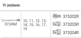 9-102A12MR - ZESTAW KLUCZY PŁASKO-OCZKOWYCH Z GRZECHOTKĄ DWUKIERUNKOWĄ 373A 12cz. 10-19mm, Z ADAPTERAMI DO NASADEK, DO WÓZKA