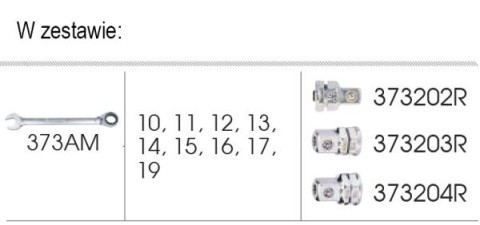 9-102A12MR - ZESTAW KLUCZY PŁASKO-OCZKOWYCH Z GRZECHOTKĄ DWUKIERUNKOWĄ 373A 12cz. 10-19mm, Z ADAPTERAMI DO NASADEK, DO WÓZKA 9-102A12MR - ZESTAW KLUCZY PŁASKO-OCZKOWYCH Z GRZECHOTKĄ DWUKIERUNKOWĄ 373A 12cz. 10-19mm, Z ADAPTERAMI DO NASADEK, DO WÓZKA