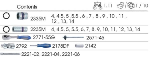 9-2534MRV - ZESTAW NASADEK 1/4" 34cz. KRÓTKIE / DŁUGIE, 6-kąt. 4 - 14mm Z AKCESORIAMI, WKŁAD Z PIANKI EVA DO WÓZKA 9-2534MRV - ZESTAW NASADEK 1/4" 34cz. KRÓTKIE / DŁUGIE, 6-kąt. 4 - 14mm Z AKCESORIAMI, WKŁAD Z PIANKI EVA DO WÓZKA
