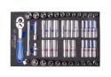 9-2548CRV - ZESTAW NASADEK 1/4" 48cz. KRÓTKIE/DŁUGIE, 6-kąt. 4 - 13mm, CALOWE 5/32"-1/2" Z AKCESORIAMI, WKŁAD DO WÓZKA