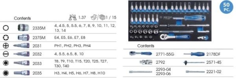 9-2550MRV - ZESTAW NASADEK 1/4" 50cz. KRÓTKIE, 6-kąt. 4 - 14mm Z AKCESORIAMI, WKŁAD Z PIANKI EVA DO WÓZKA 9-2550MRV - ZESTAW NASADEK 1/4" 50cz. KRÓTKIE, 6-kąt. 4 - 14mm Z AKCESORIAMI, WKŁAD Z PIANKI EVA DO WÓZKA