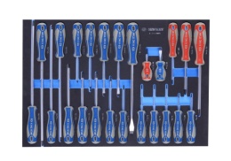 PROMOCJA - 9-31124MRV - ZESTAW WKRĘTAKÓW 24 cz. KRZYŻAKI PH1 - PH3. PŁASKIE 3 - 10mm. TORX T6 - T30. WKŁAD Z PIANKI EVA DO WÓZKA