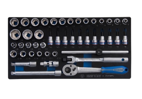 9-3545MRV - ZESTAW NASADEK 3/8" 45cz. KRÓTKIE 6-kąt.6-24mm, Z AKCESORIAMI, WKŁAD Z PIANKI EVA DO WÓZKA