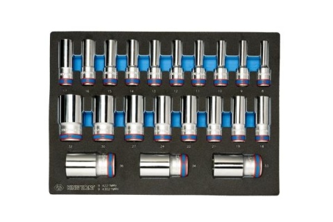 PROMOCJA - 9-43021MRV - ZESTAW NASADEK DŁUGICH 6-kąt. 1/2" 21cz. 8 - 36mm. WKŁAD EVA DO WÓZKA
