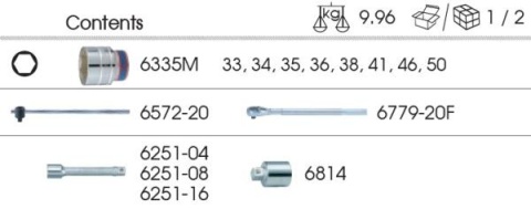 9-6314MRV - ZESTAW 14 CZ. NASADKI 3/4" 6-KĄT. KRÓTKIE 33 - 50mm, Z AKCESORIAMI, WKŁAD Z PIANKI EVA DO WÓZKA 9-6314MRV - ZESTAW 14 CZ. NASADKI 3/4" 6-KĄT. KRÓTKIE 33 - 50mm, Z AKCESORIAMI, WKŁAD Z PIANKI EVA DO WÓZKA
