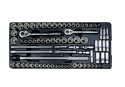 9-7078CR - ZESTAW NASADEK 3/8" + 1/2" 78cz. KRÓTKIE/DŁUGIE 6/12-kąt. 8 - 32mm, CALOWE 3/8" - 1-1/4", Z AKCESORIAMI, DO WÓZKA