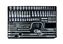 9-7576MR - ZESTAW NASADEK 3/8" + 1/2" KRÓTKIE/DŁUGIE 76cz. 8 - 32mm, Z AKCESORIAMI, WKŁAD DO WÓZKA