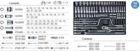 9-7576MR - ZESTAW NASADEK 3/8" + 1/2" KRÓTKIE/DŁUGIE 76cz. 8 - 32mm, Z AKCESORIAMI, WKŁAD DO WÓZKA 9-7576MR - ZESTAW NASADEK 3/8" + 1/2" KRÓTKIE/DŁUGIE 76cz. 8 - 32mm, Z AKCESORIAMI, WKŁAD DO WÓZKA