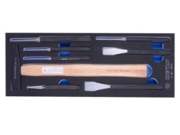 9-90118PRV - ZESTAW 8cz. PRZECINAKI 17 - 20mm + PUNKTAK 4mm + WYBIJAKI 3 - 6mm + MŁOTEK 7821-30 ,WKŁAD Z PIANKI EVA DO WÓZKA