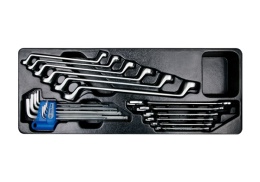 ZESTAW 21cz.- KLUCZE PŁASKIE 6cz. 6-24mm, KLUCZE OCZKOWE ODGIĘTE 75* 6cz. 8-19mm, IMBUSY 9 szt.1120 HEX Z KULKĄ