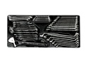 ZESTAW KLUCZY 38cz. - PŁASKO-OCZKOWE 15cz. 6-21mm, PŁASKIE 11cz. 8-19mm, CALOWE 1/4-7/8", KLUCZE OCZKOWE ODGIĘTE 6-19, DO WÓZKA