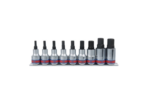 4110SR10 - ZESTAW NASADEK Z KOŃCÓWKĄ HEX 1/2" 9 cz. KRÓTKIE 3/16" - 5/8" ZESTAW NA SZYNIE