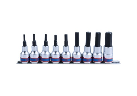 4120PR10 - ZESTAW NASADEK Z KOŃCÓWKĄ HEX 1/2" 9 cz. DŁUGIE 4 - 17mm ZESTAW NA SZYNIE 4120PR10 - ZESTAW NASADEK Z KOŃCÓWKĄ HEX 1/2" 9 cz. DŁUGIE 4 - 17mm ZESTAW NA SZYNIE