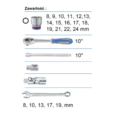 4524MRV05 - ZESTAW NASADEK 1/2" 24cz. KRÓTKIE 6-kąt. 8-24mm. KLUCZE PŁASKO OCZKOWE. AKCESORIA. WALIZKA GRATIS 4524MRV05 - ZESTAW NASADEK 1/2" 24cz. KRÓTKIE 6-kąt. 8-24mm. KLUCZE PŁASKO OCZKOWE. AKCESORIA. WALIZKA GRATIS