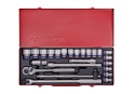 4526MR - ZESTAW NASADEK 1/2", 24cz. KRÓTKIE 6-kąt. 10 - 32mm Z GRZECHOTKĄ I AKCESORIAMI, KASETA