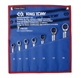 ZESTAW KLUCZY PŁASKO-OCZKOWYCH Z GRZECHOTKĄ DWUKIERUNKOWĄ 373A 7cz. 8 - 19mm, ETUI - 122A07MRN01